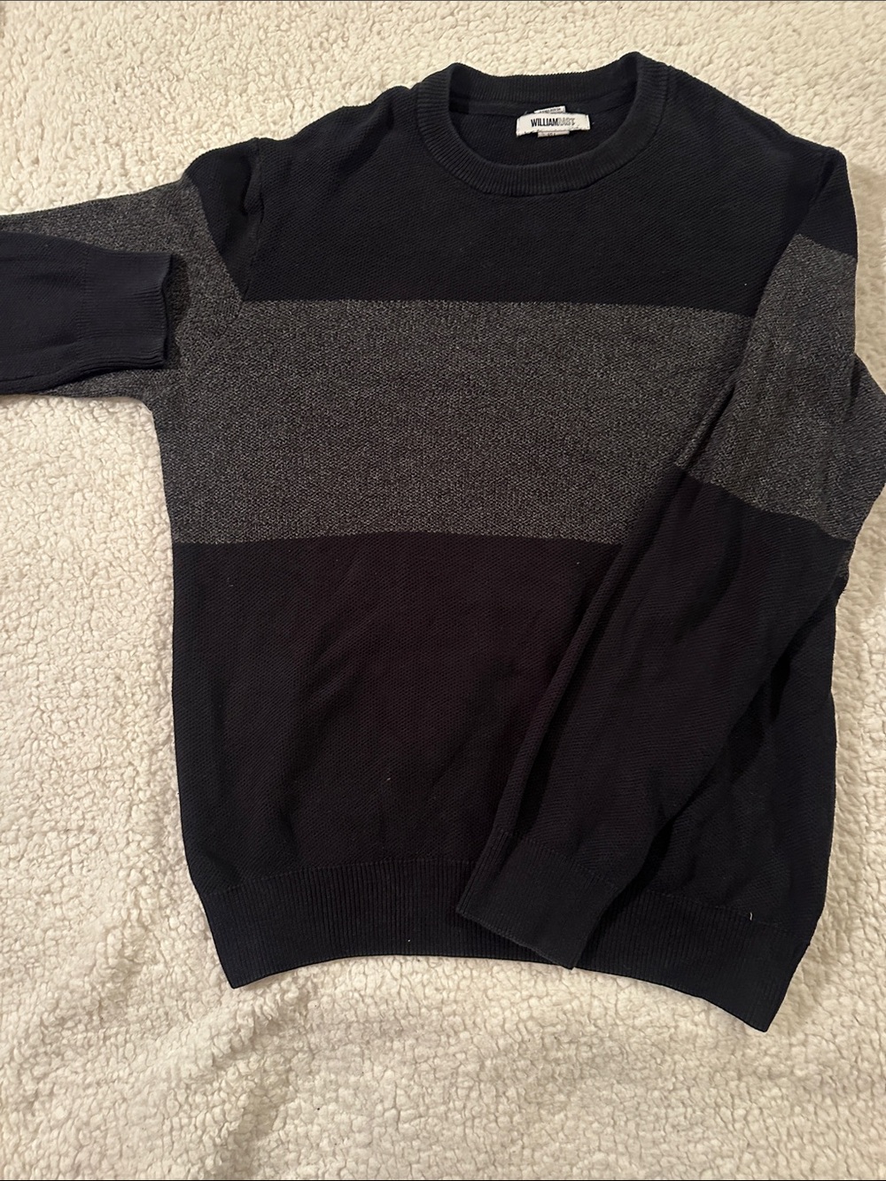 William Rast Men's Black & Gray Block Stripe Crewneck Sweater